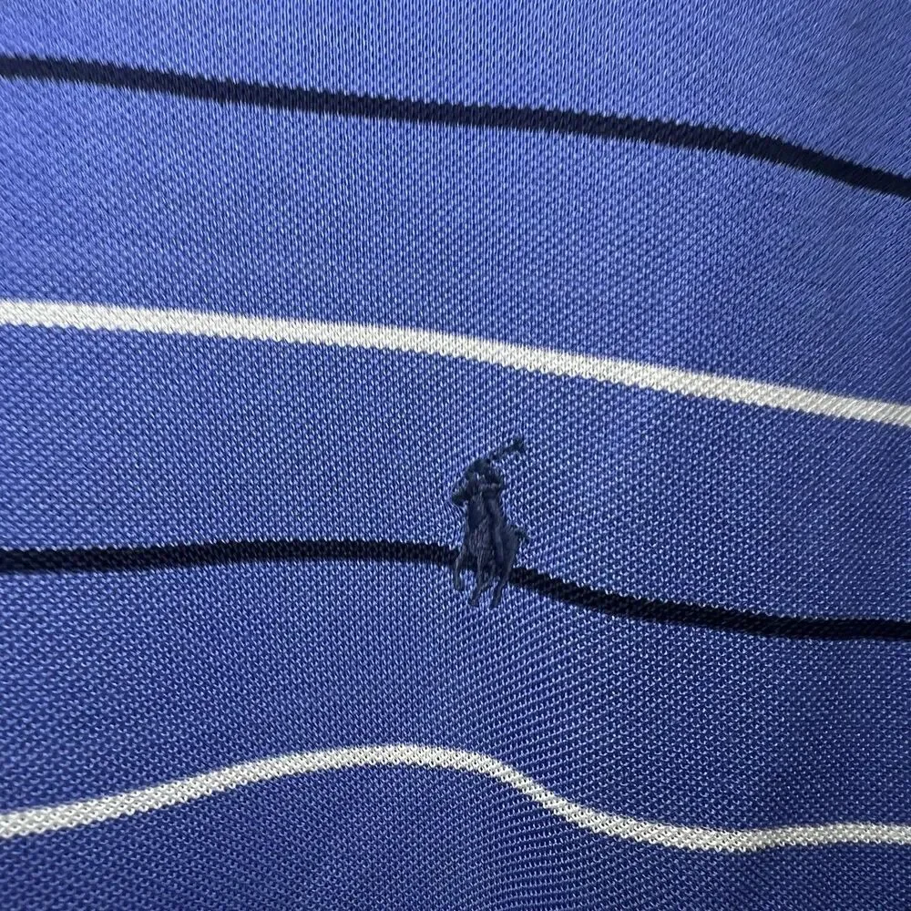 Polo Ralph Lauren Golf Fit Polo Shirt Mens Size Medium Blue Striped Navy Pony